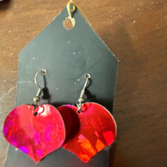 3 sets of faux leather Red Heart and Teardrop Earrings- handmade - Picture 4 of 11